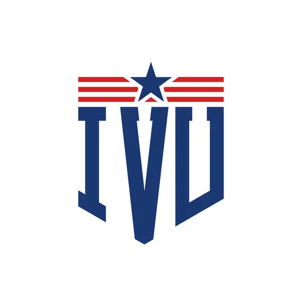 stock vector Patriotic IVU Logo with Star and American Flag Straps. Letter IVU Logo with USA Flag