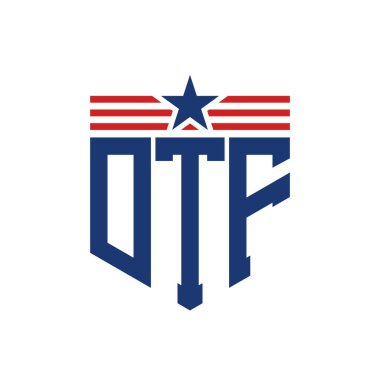 Patriotic DTF Logo with Star and American Flag Straps. Letter DTF Logo with USA Flag clipart