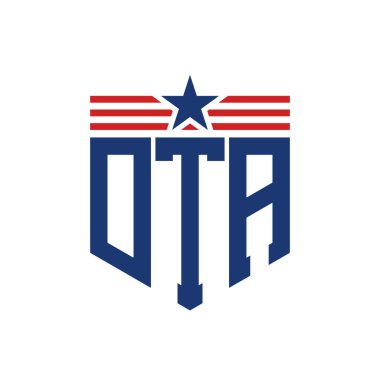 Patriotic DTA Logo with Star and American Flag Straps. Letter DTA Logo with USA Flag clipart