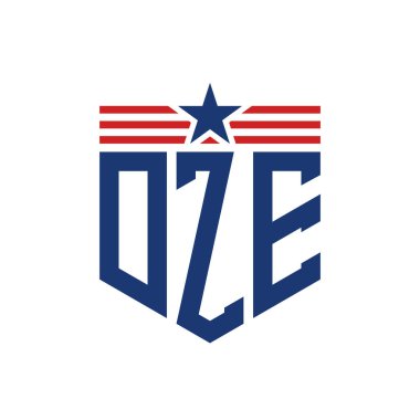 Yıldız ve Amerikan Bayrak Kayışlı Yurtsever DZE logosu. USA Flag ile DZE Logosu