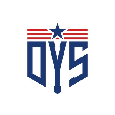 Patriotic DYS Logo with Star and American Flag Straps. Letter DYS Logo with USA Flag clipart