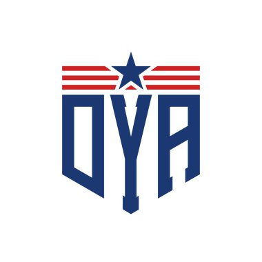 Yıldız ve Amerikan Bayrak Kayışlı Yurtsever DYA logosu. ABD Bayrağıyla DYA Logosu