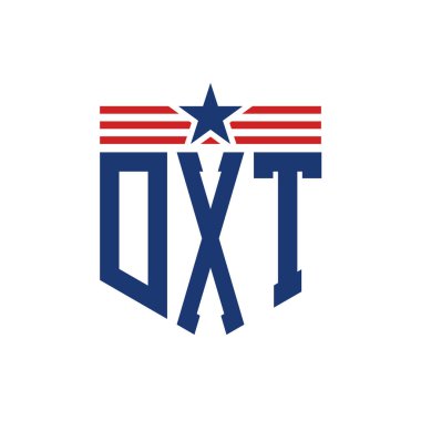 Yıldız ve Amerikan Bayrak Kayışlı Yurtsever DXT logosu. ABD Bayrağı ile DXT Logosu