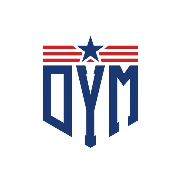 Stock vector Patriotic DYM Logo with Star and American Flag Straps. Letter DYM Logo with USA Flag