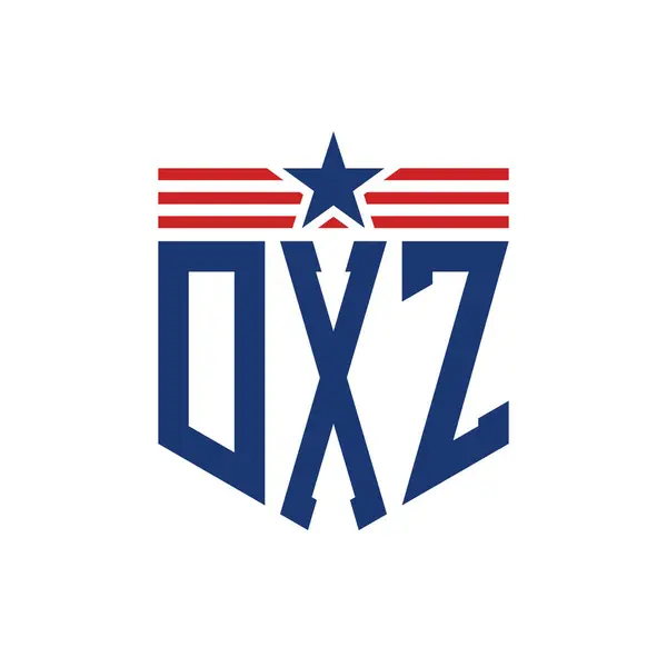 stock vector Patriotic DXZ Logo with Star and American Flag Straps. Letter DXZ Logo with USA Flag