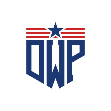 Yıldız ve Amerikan Bayrak Kayışlı Yurtsever DWP logosu. ABD Bayrağı ile DWP Logosu