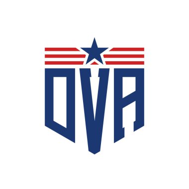 Star ve American Flag Straps 'li Vatansever DVA logosu. USA Flag ile DVA harfi logosu