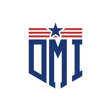 Yıldız ve Amerikan Bayrak Kayışlı Yurtsever DMI logosu. ABD Bayrağı ile DMI Logosu