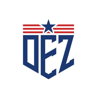 Yıldız ve Amerikan Bayrak Kayışlı Yurtsever DEZ logosu. ABD Bayrağı ile DEZ logosu