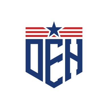 Patriotic DEH Logo with Star and American Flag Straps. Letter DEH Logo with USA Flag clipart