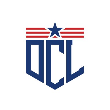 Patriotic DCL Logo with Star and American Flag Straps. Letter DCL Logo with USA Flag clipart