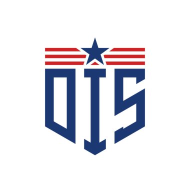 Yıldız ve Amerikan Bayrak Kayışlı Yurtsever DIS logosu. ABD Bayrağı ile DIS Logosu