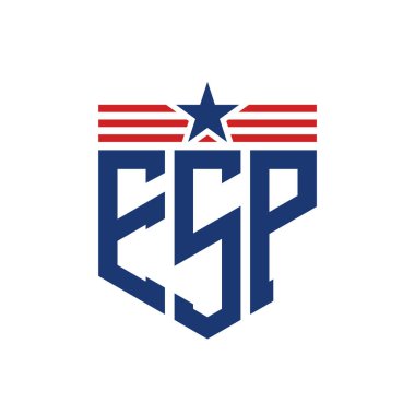 Yıldız ve Amerikan Bayrak Kayışlı Vatansever ESP logosu. ABD Bayrağı ile ESP Logosu