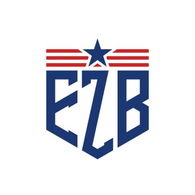 Yıldız ve Amerikan Bayrak Kayışlı Vatansever EZB logosu. ABD Bayrağı ile EZB harfi logosu