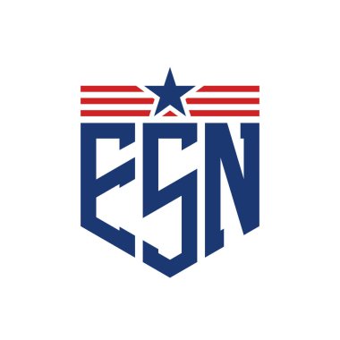 Patriotic ESN Logo with Star and American Flag Straps. Letter ESN Logo with USA Flag clipart