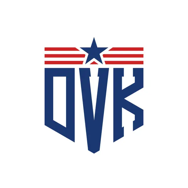 Stock vector Patriotic DVK Logo with Star and American Flag Straps. Letter DVK Logo with USA Flag