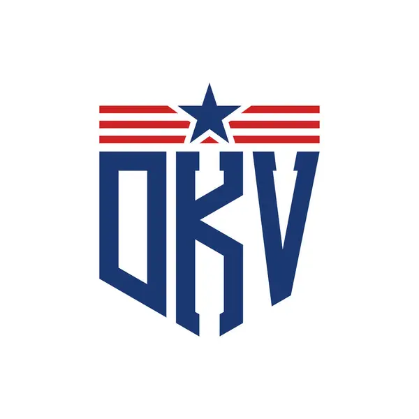 stock vector Patriotic DKV Logo with Star and American Flag Straps. Letter DKV Logo with USA Flag