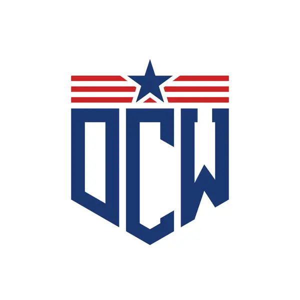 stock vector Patriotic DCW Logo with Star and American Flag Straps. Letter DCW Logo with USA Flag