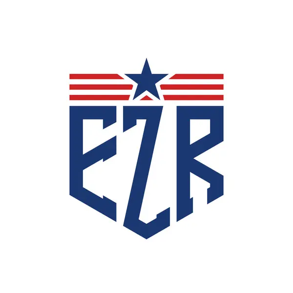 stock vector Patriotic EZR Logo with Star and American Flag Straps. Letter EZR Logo with USA Flag