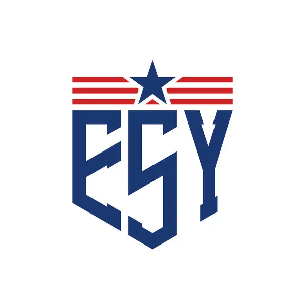 Stock vector Patriotic ESY Logo with Star and American Flag Straps. Letter ESY Logo with USA Flag