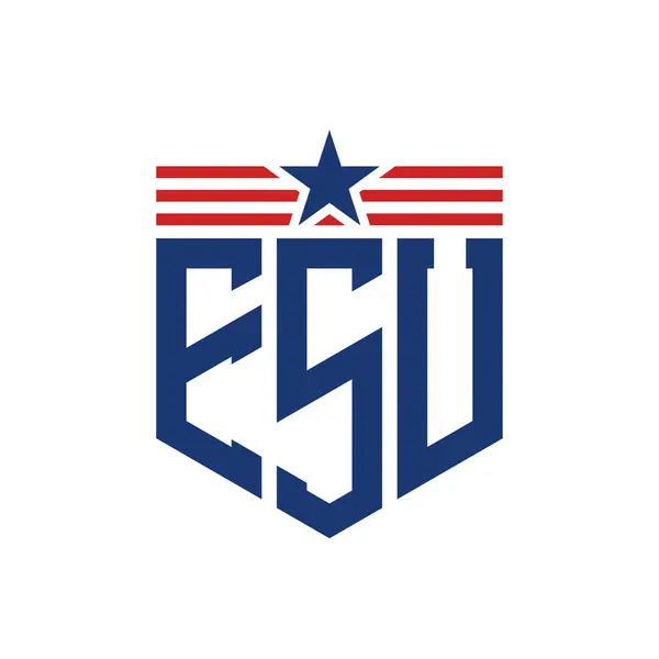 stock vector Patriotic ESU Logo with Star and American Flag Straps. Letter ESU Logo with USA Flag