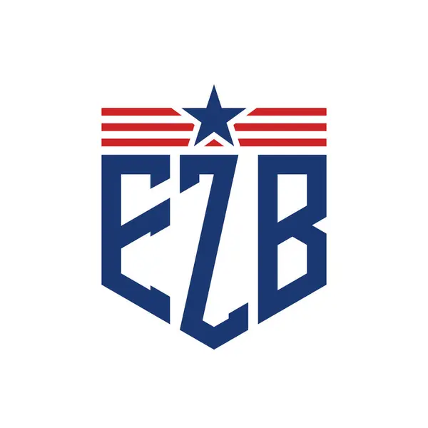 stock vector Patriotic EZB Logo with Star and American Flag Straps. Letter EZB Logo with USA Flag