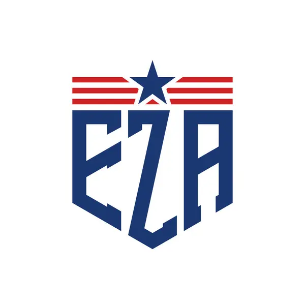 Stock vector Patriotic EZA Logo with Star and American Flag Straps. Letter EZA Logo with USA Flag