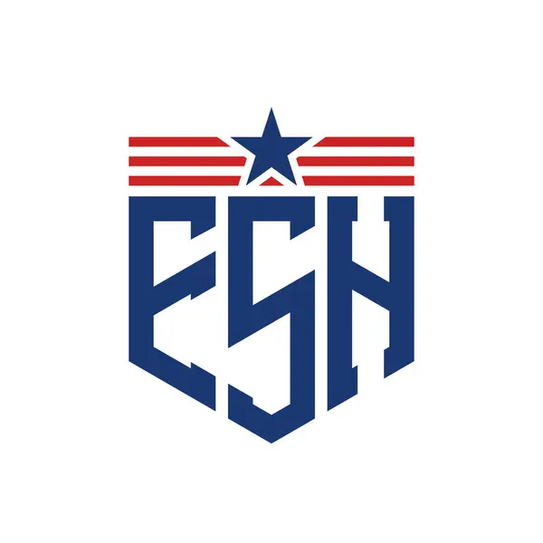 stock vector Patriotic ESH Logo with Star and American Flag Straps. Letter ESH Logo with USA Flag