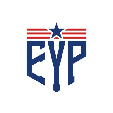 Yıldız ve Amerikan Bayrak Kayışlı Vatansever EYP logosu. ABD Bayrağı ile EYP harfi logosu