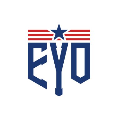 Yıldız ve Amerikan Bayrak Kayışlı Vatansever EYO logosu. ABD Bayrağı ile EYO Logosu