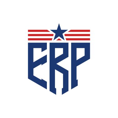 Yıldız ve Amerikan Bayrak Kayışlı Yurtsever ERP logosu. USA Flag 'lı ERP Logosu