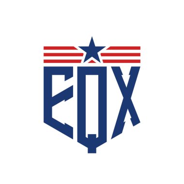 Yıldız ve Amerikan Bayrak Kayışlı Vatansever EQX logosu. ABD Bayrağı ile EQX Harfi Logosu