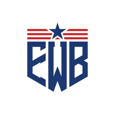 Patriotic EWB Logo with Star and American Flag Straps. Letter EWB Logo with USA Flag clipart