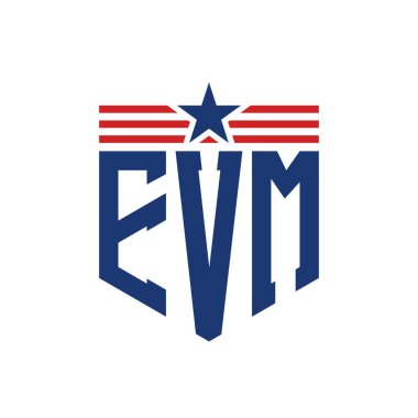 Yıldız ve Amerikan Bayrak Kayışlı Yurtsever EVM logosu. ABD Bayrağı ile EVM Logosu