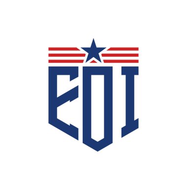 Yıldız ve Amerikan Bayrak Kayışlı Vatansever EOI logosu. ABD Bayrağı ile Harf EOI logosu