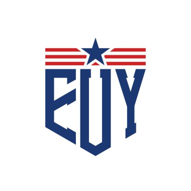 Yıldız ve Amerikan Bayrak Kayışlı Vatansever EUY logosu. ABD Bayrağıyla EUY Logosu