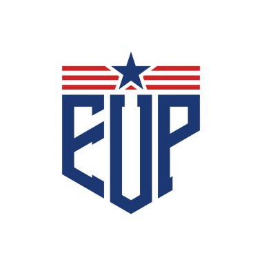 Yıldız ve Amerikan Bayrak Kayışlı Vatansever EUP logosu. USA Flag ile EUP Logosu