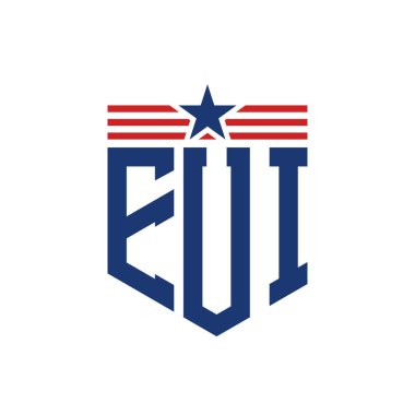 Yıldız ve Amerikan Bayrak Kayışlı Vatansever EUI logosu. USA Flag ile EUI Logosu