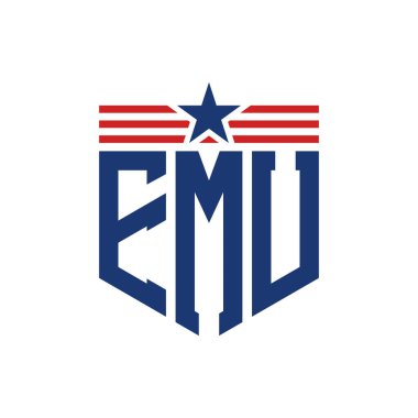 Yıldız ve Amerikan Bayrak Kayışlı Yurtsever EMU logosu. ABD Bayrağı ile EMU Logosu Mektubu