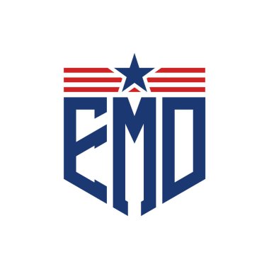 Patriotic EMD Logo with Star and American Flag Straps. Letter EMD Logo with USA Flag clipart