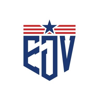 Yıldız ve Amerikan Bayrak Kayışlı Vatansever EJV logosu. ABD Bayrağı ile EJV Logosu