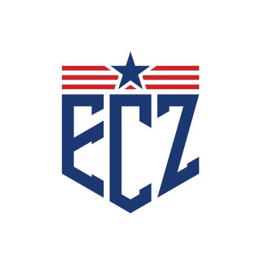 Yıldız ve Amerikan Bayrak Kayışlı Vatansever ECZ logosu. ABD Bayrağı ile ECZ Harfi