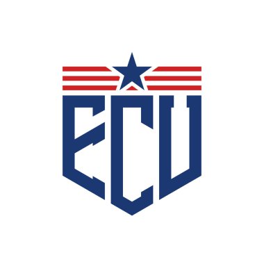 Yıldız ve Amerikan Bayrak Kayışlı Yurtsever ECU logosu. ABD Bayrağı ile ECU Logosu