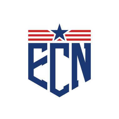 Star ve American Flag Straps 'li Vatansever ECN logosu. ABD Bayrağı ile ECN Logosu Mektubu