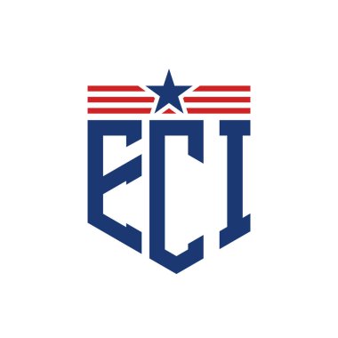 Yıldız ve Amerikan Bayrak Kayışlı Yurtsever ECI logosu. USA Flag ile ECI logosu