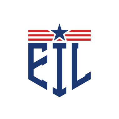 Yıldız ve Amerikan Bayrak Kayışlı Vatansever EIL logosu. USA Flag ile Harf EIL Logosu