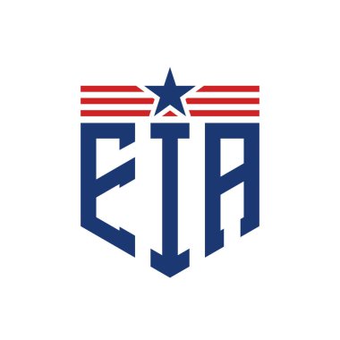 Patriotic EIA Logo with Star and American Flag Straps. Letter EIA Logo with USA Flag clipart