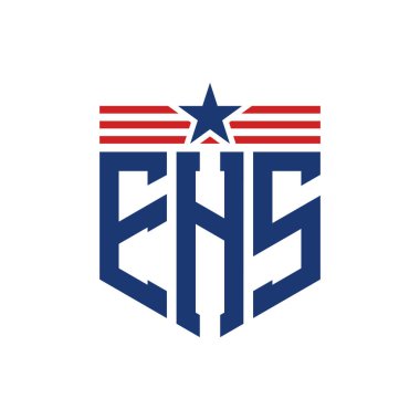 Yıldız ve Amerikan Bayrak Kayışlı Vatansever EHS logosu. ABD Bayrağı ile EHS logosu