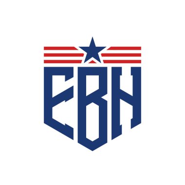 Yıldız ve Amerikan Bayrak Kayışlı Vatansever EBH logosu. ABD Bayrağı ile EBH Mektubu