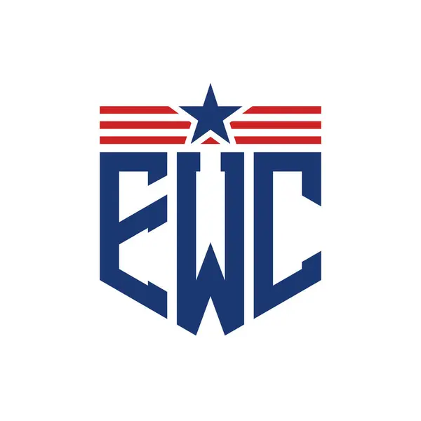 stock vector Patriotic EWC Logo with Star and American Flag Straps. Letter EWC Logo with USA Flag